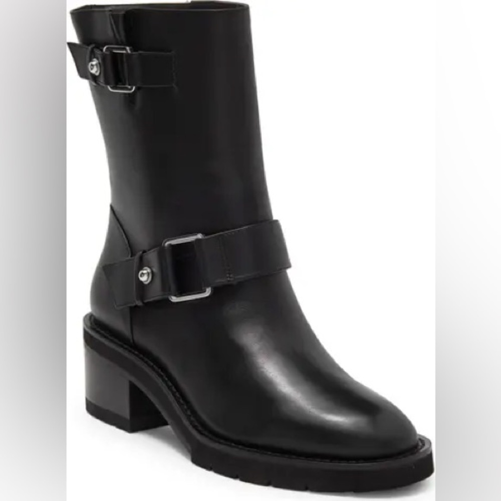 STUART WEITZMAN BOOTS Boulevard Moto Bootie Black Leather